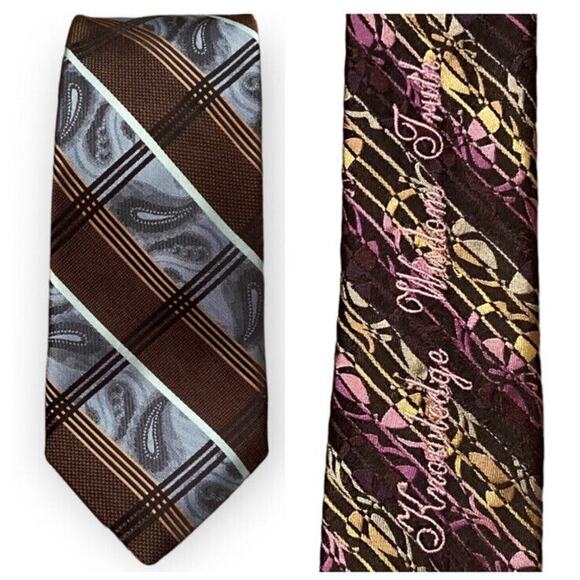 Robert Graham Quirky Silk Tie Chunky Wide Paisley Regimental Stripe Brown Purple - Picture 1 of 8
